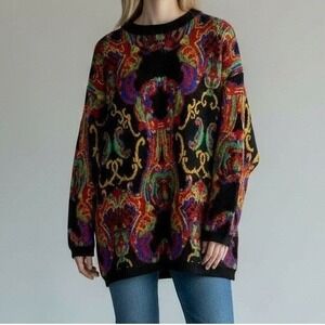 Vintage Creative Force Sweater Women Large Black Abstract Artsy Colorful Teacher